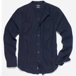 Todd Snyder Baird McNutt Irish Linen Band Collar Long Sleeve Shirt Navy XXL
